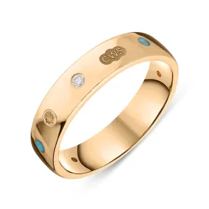 18ct Rose Gold 0.08ct Diamond Turquoise King's Coronation Hallmark 5mm Ring D