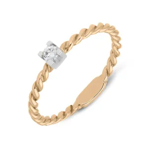 18ct Rose Gold 0.08ct Diamond Twisted Stacking Solitaire Ring D