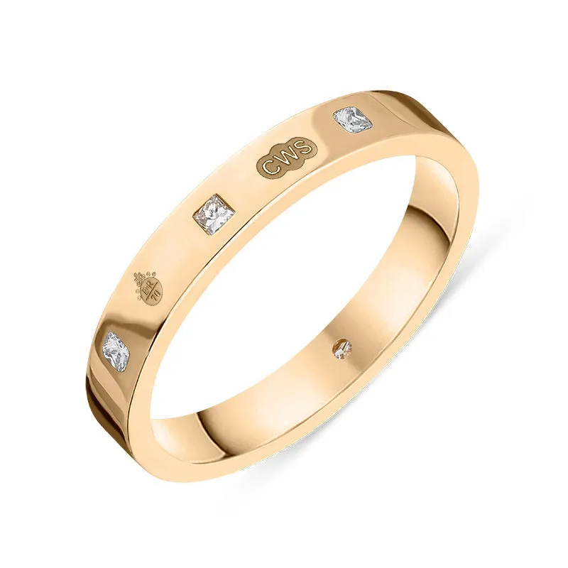 18ct Rose Gold 0.09ct Diamond Queen's Jubilee Hallmark Princess Cut 3mm Ring D