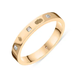18ct Rose Gold 0.09ct Diamond Queen's Jubilee Hallmark Princess Cut 3mm Ring D