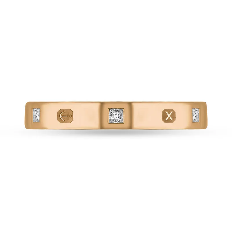 18ct Rose Gold 0.09ct Diamond Queen's Jubilee Hallmark Princess Cut 3mm Ring D