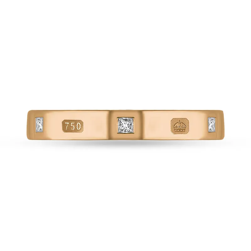 18ct Rose Gold 0.09ct Diamond Queen's Jubilee Hallmark Princess Cut 3mm Ring D