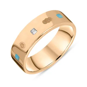 18ct Rose Gold 0.18ct Diamond Turquoise King's Coronation Hallmark Princess Cut 6mm Ring D