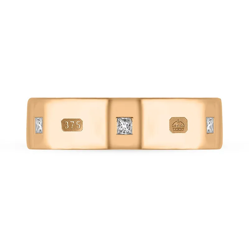 18ct Rose Gold 0.36ct Diamond King's Coronation Hallmark Princess Cut 6mm Ring D