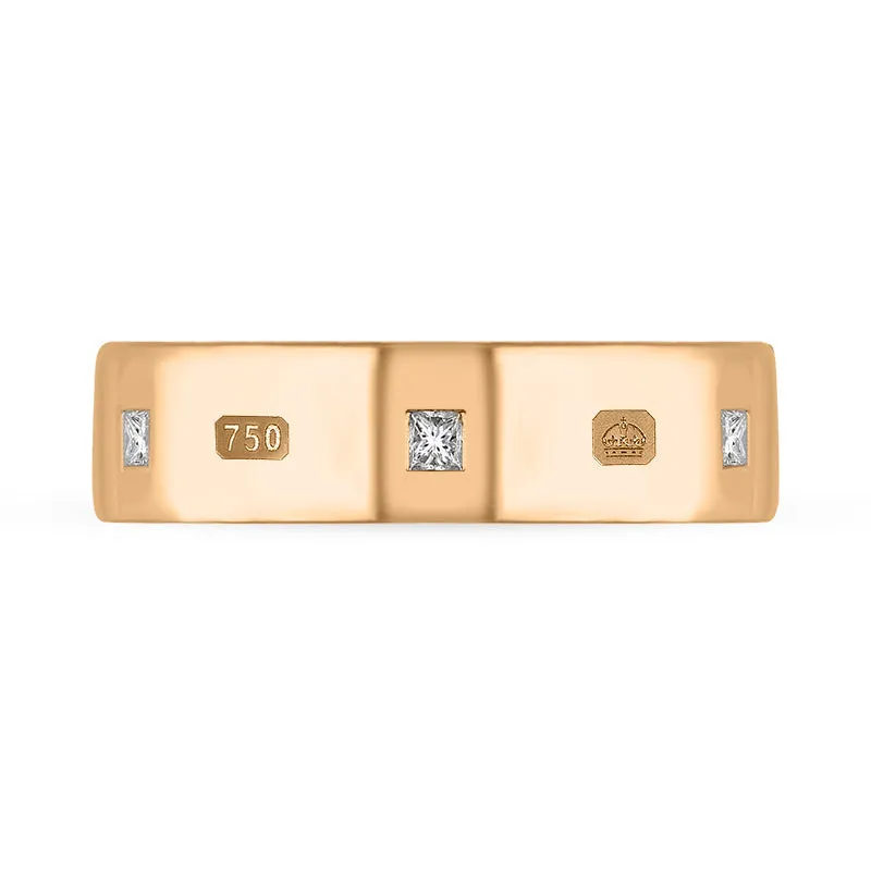 18ct Rose Gold 0.36ct Diamond King's Coronation Hallmark Princess Cut 6mm Ring D