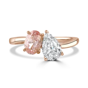 18ct Rose Gold 1.8ct White & Pink Laboratory Grown Diamond 'Toi et Moi' Ring
