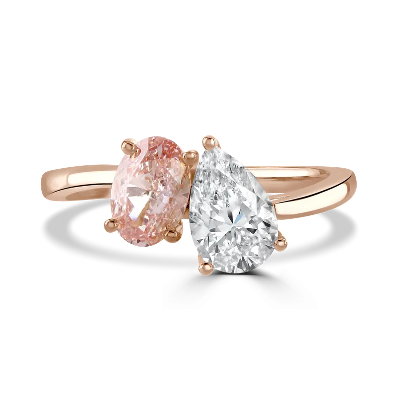 18ct Rose Gold 1.8ct White & Pink Laboratory Grown Diamond 'Toi et Moi' Ring
