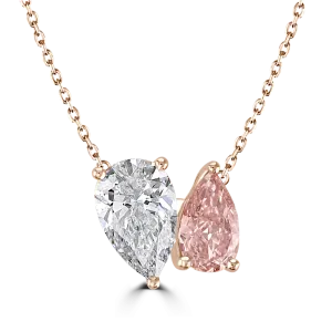 18ct Rose Gold 2.6ct White & Pink Laboratory Grown Diamond 'Toi et Moi' Necklace