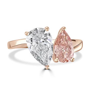 18ct Rose Gold 2.6ct White & Pink Laboratory Grown Diamond 'Toi et Moi' Ring