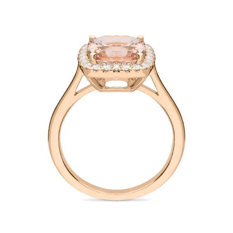 18ct Rose Gold 3.22ct Morganite Diamond Cushion Cut Ring D