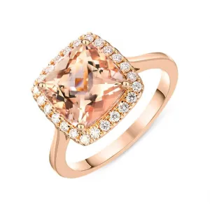 18ct Rose Gold 3.22ct Morganite Diamond Cushion Cut Ring D