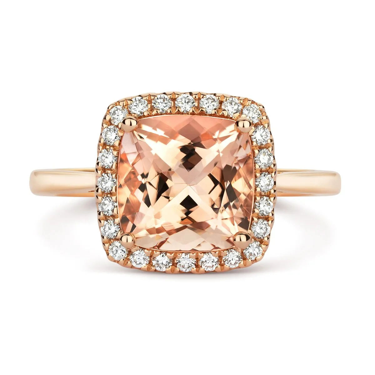 18ct Rose Gold 3.22ct Morganite Diamond Cushion Cut Ring D