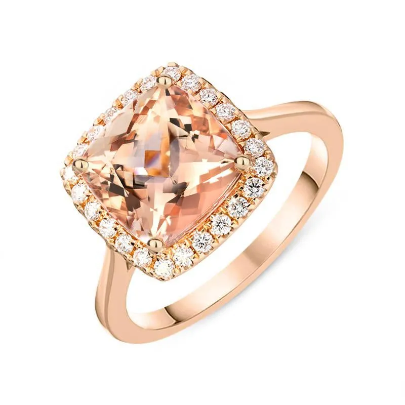 18ct Rose Gold 3.22ct Morganite Diamond Cushion Cut Ring D