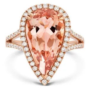 18ct Rose Gold 4.81ct Morganite 0.58ct Diamond Pear Cut Ring