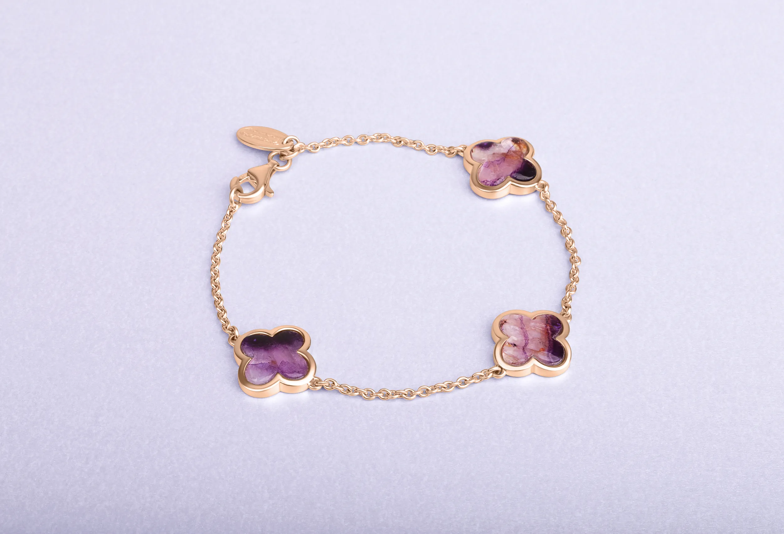 18ct Rose Gold Blue John  bloom Four Leaf Clover Chain Bracelet