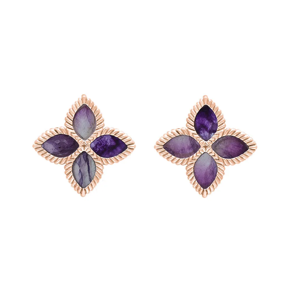 18ct Rose Gold Blue John eden Marquise Flower Stud Earrings