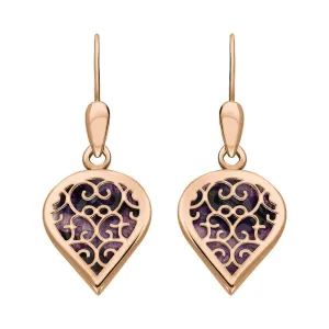 18ct Rose Gold Blue John Flore Filigree Heart Drop Earrings