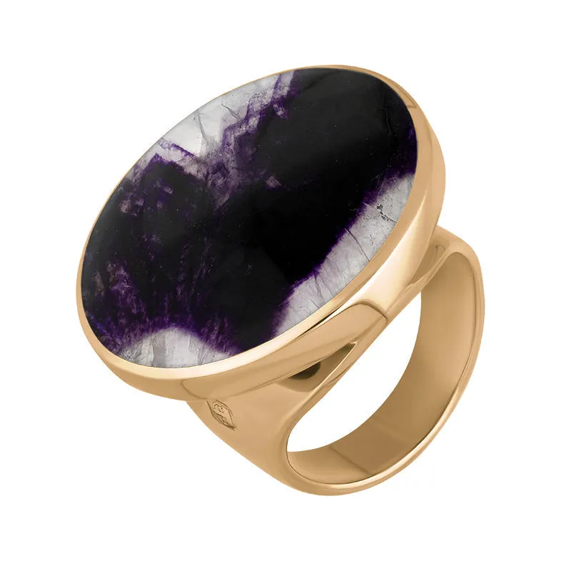 18ct Rose Gold Blue John King's Coronation Hallmark Medium Round Ring D