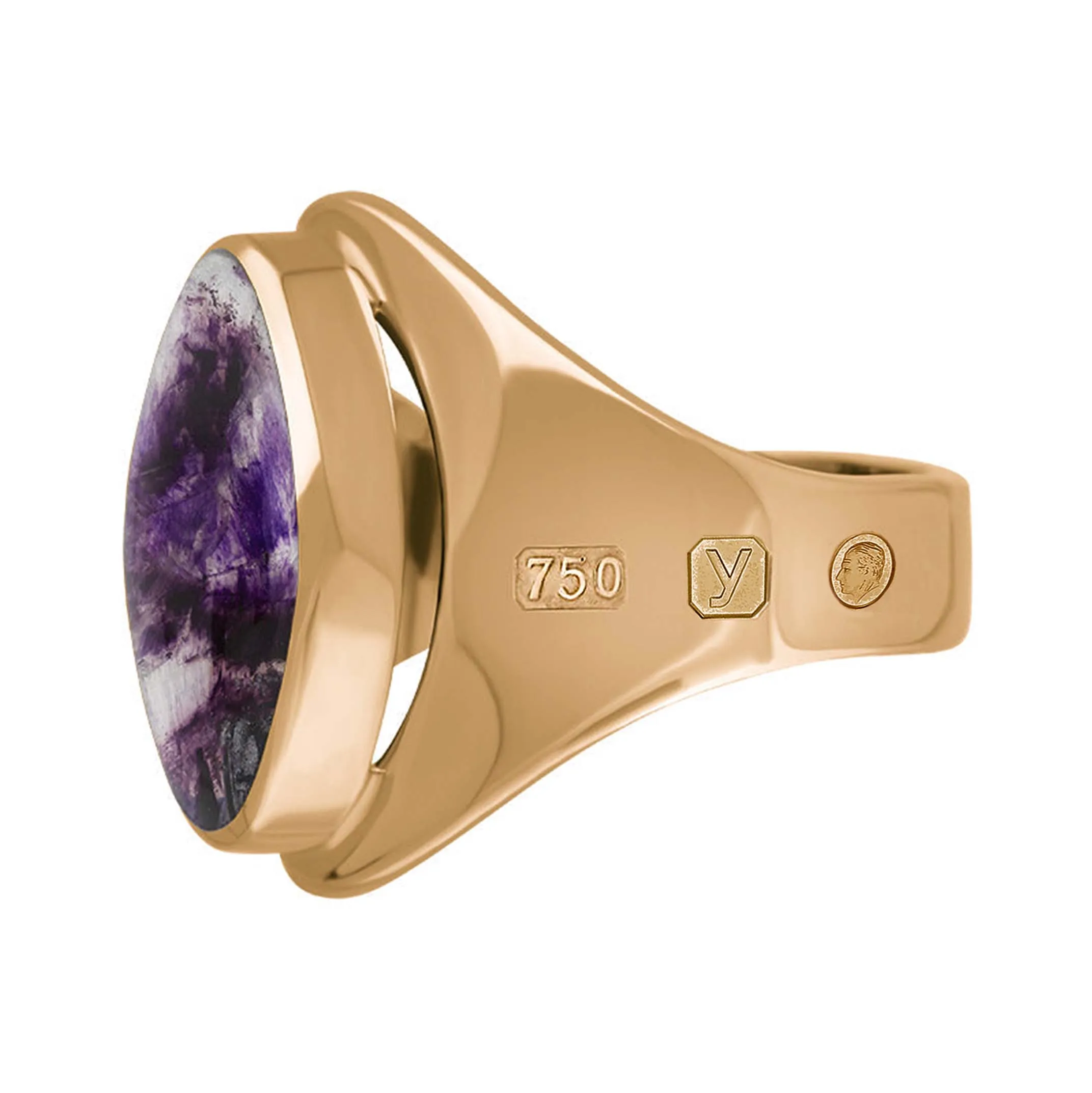 18ct Rose Gold Blue John King's Coronation Hallmark Small Oval Ring D