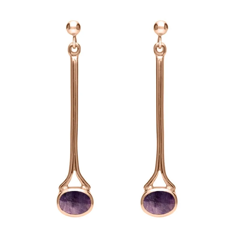 18ct Rose Gold Blue John Long Drop Earrings