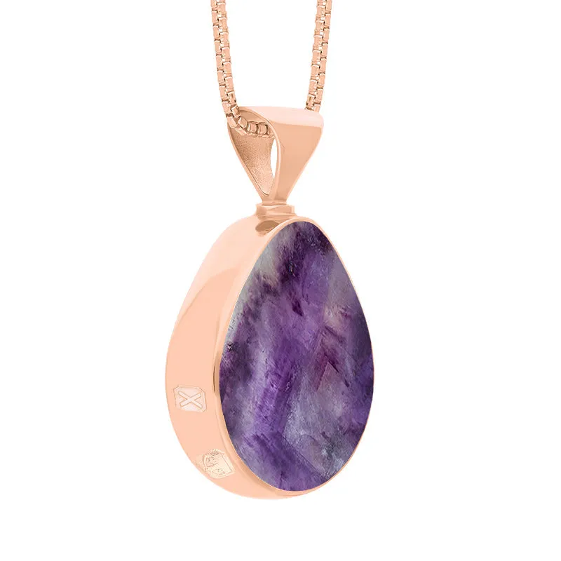 18ct Rose Gold Blue John Mother of Pearl Hallmark Double Sided Pear-shaped Necklace