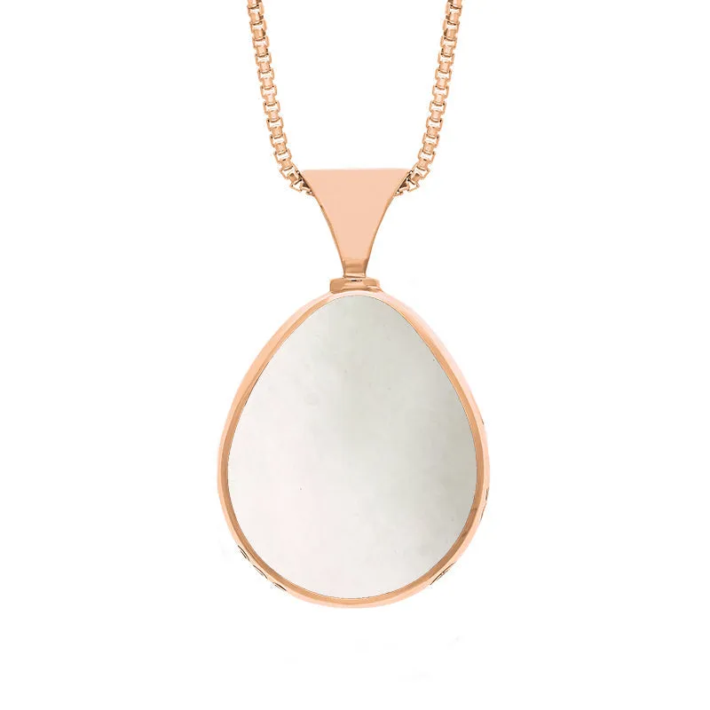 18ct Rose Gold Blue John Mother of Pearl Hallmark Double Sided Pear-shaped Necklace
