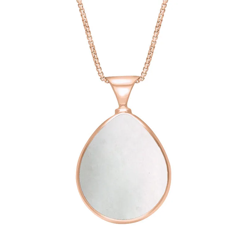 18ct Rose Gold Blue John Mother of Pearl Queens Jubilee Hallmark Double Sided Pear-shaped Necklace D