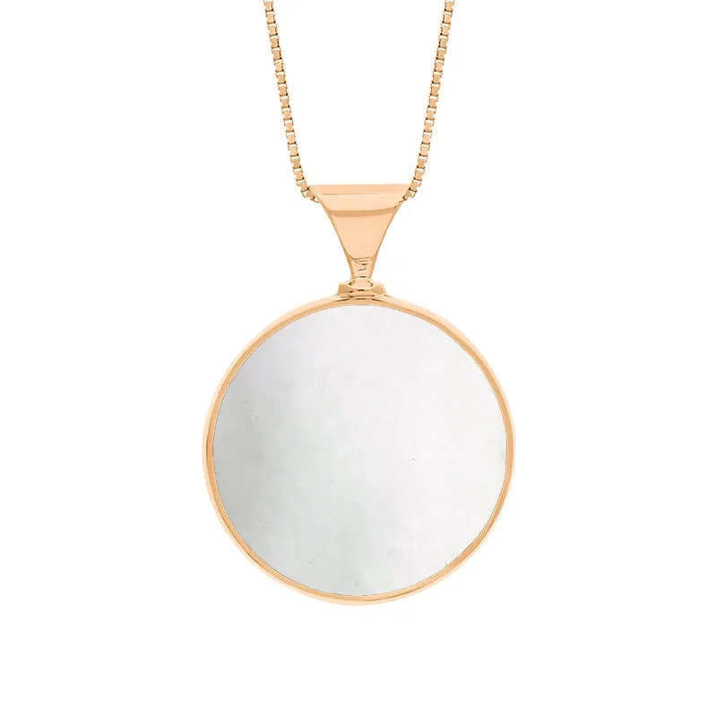 18ct Rose Gold Blue John Mother of Pearl Queens Jubilee Hallmark Double Sided Round Necklace D