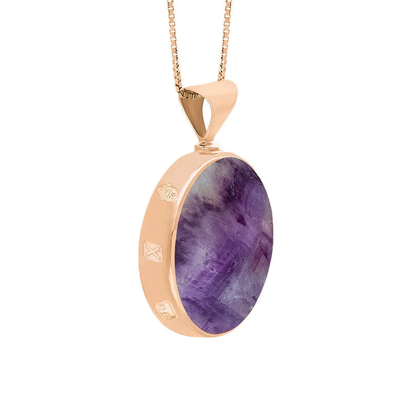 18ct Rose Gold Blue John Mother of Pearl Queens Jubilee Hallmark Double Sided Round Necklace D