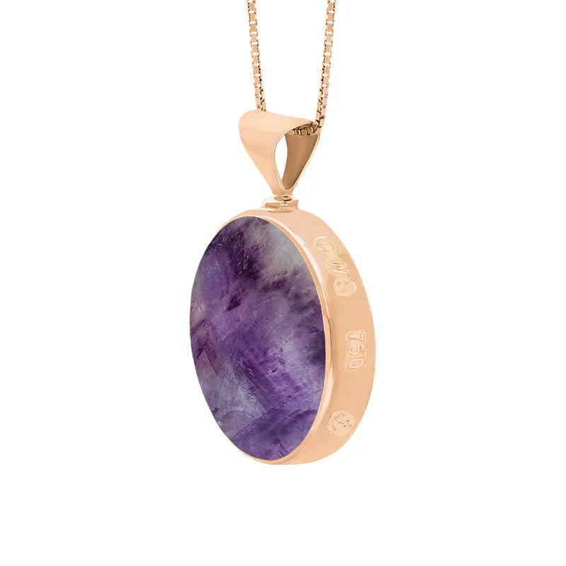 18ct Rose Gold Blue John Mother of Pearl Queens Jubilee Hallmark Double Sided Round Necklace D