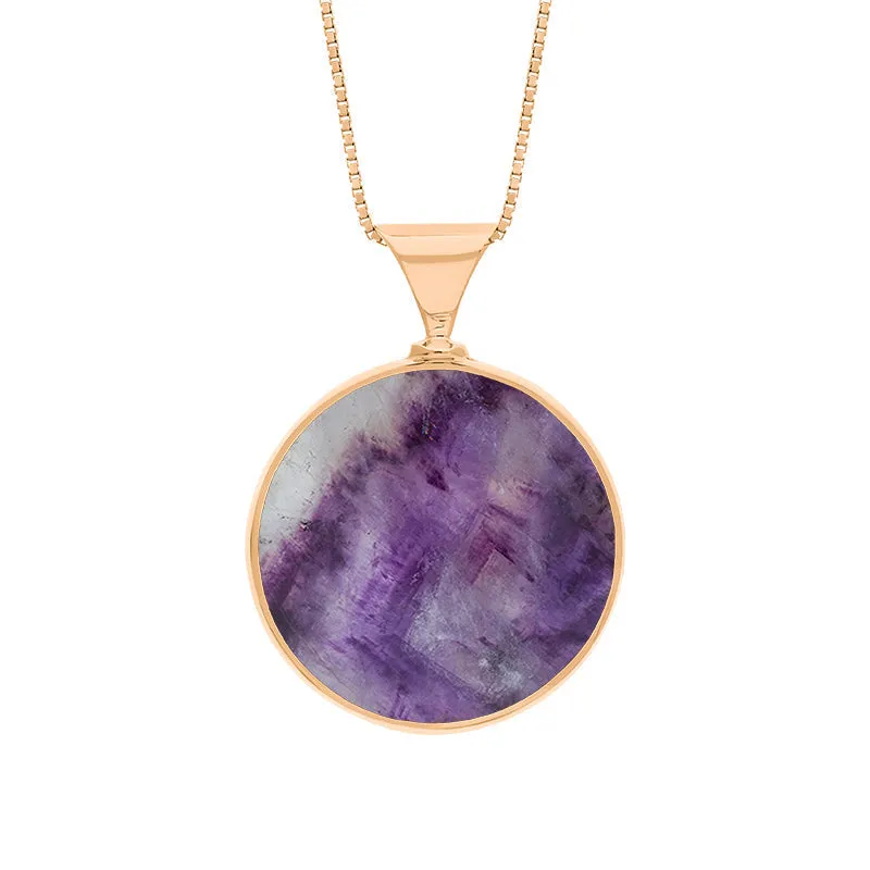 18ct Rose Gold Blue John Mother of Pearl Queens Jubilee Hallmark Double Sided Round Necklace D