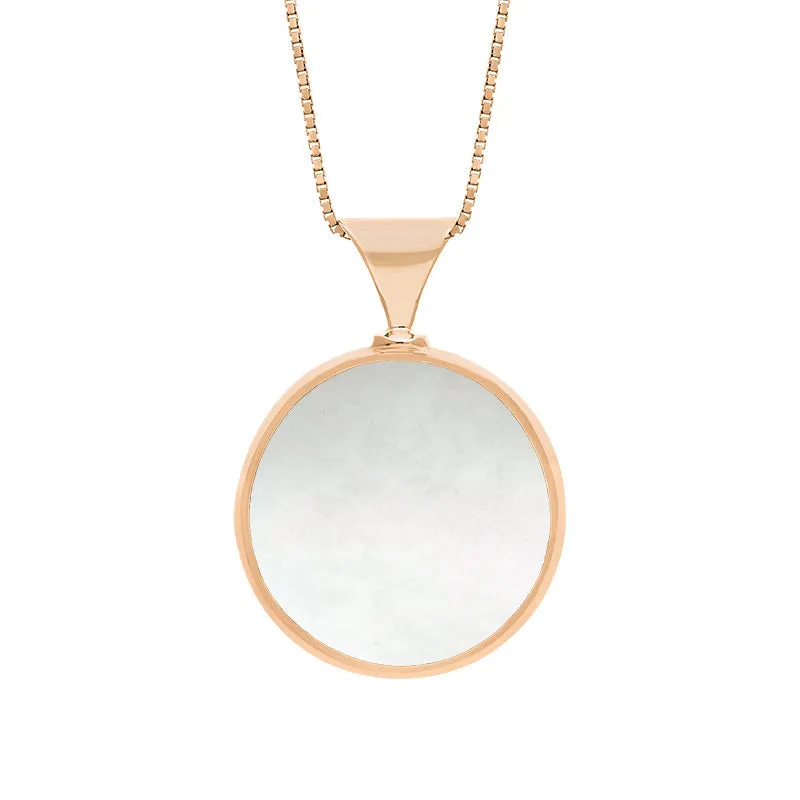 18ct Rose Gold Blue John Mother of Pearl Queens Jubilee Hallmark Double Sided Round Necklace D