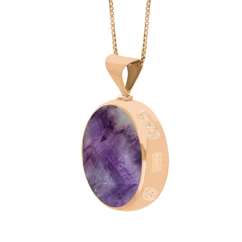 18ct Rose Gold Blue John Mother of Pearl Queens Jubilee Hallmark Double Sided Round Necklace D