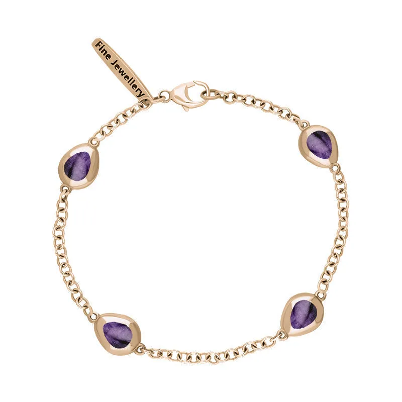 18ct Rose Gold Blue John Oval Fleur De Lis Detail Four Stone Bracelet