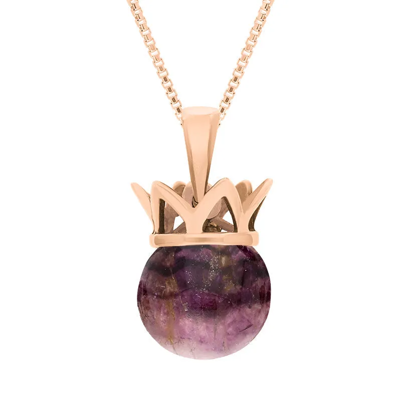 18ct Rose Gold Blue John Royal Coronet 11mm Bead Pendant