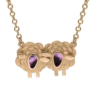18ct Rose Gold Blue John Two Large Sheep Necklace