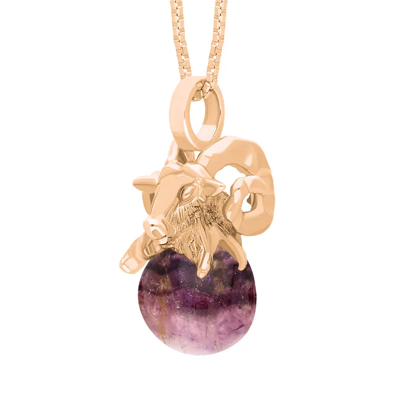 18ct Rose Gold Blue John Zodiac Aries 8mm Bead Pendant