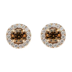 18ct Rose Gold Brown and White Diamond Round Cluster Stud Earrings