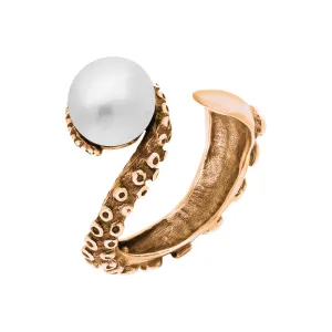 18ct Rose Gold Freshwater Pearl Bead Swirl Tentacle Ring