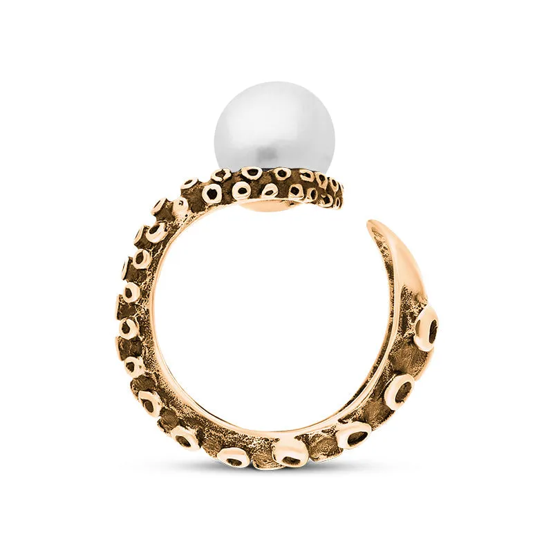 18ct Rose Gold Freshwater Pearl Bead Swirl Tentacle Ring