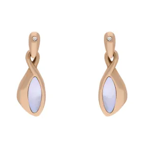 18ct Rose Gold Mother Of Pearl 0.02ct Diamond Pebble Shape Drop Earrings D