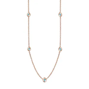 18ct Rose Gold Turquoise Cross Link Disc Chain Necklace