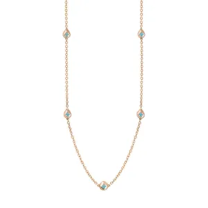 18ct Rose Gold Turquoise Fleur De Lis Link Disc Chain Necklace