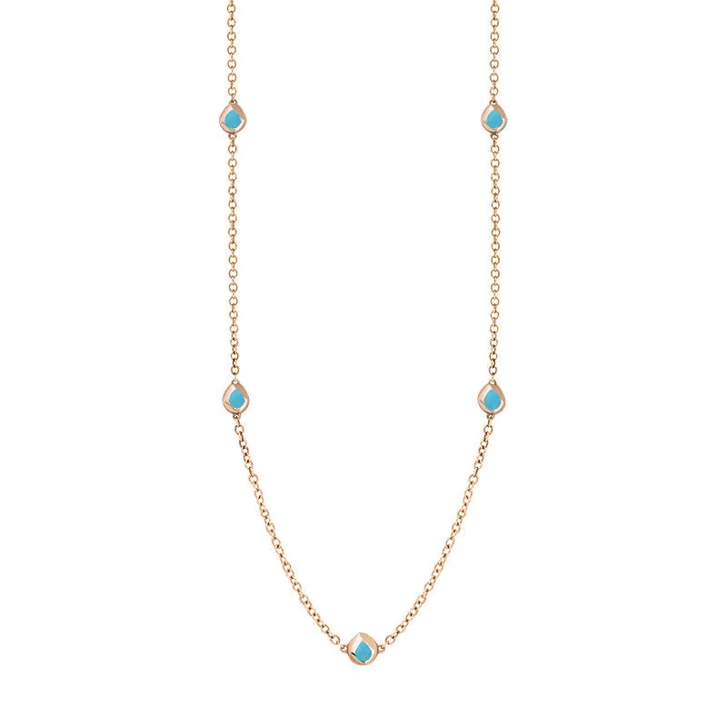 18ct Rose Gold Turquoise Fleur De Lis Link Disc Chain Necklace
