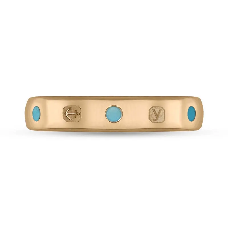 18ct Rose Gold Turquoise King's Coronation Hallmark 4mm Ring D