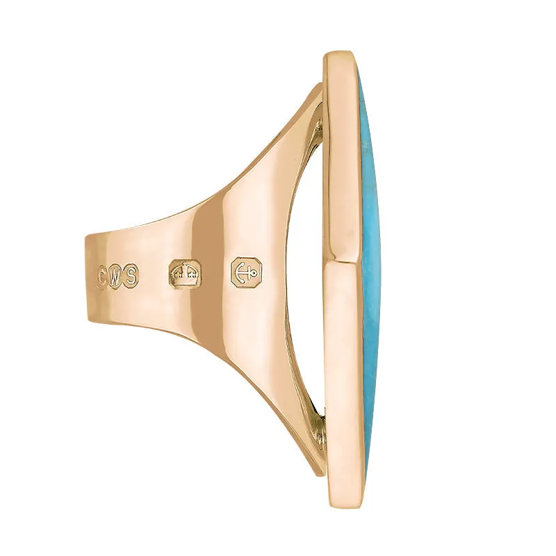 18ct Rose Gold Turquoise King's Coronation Hallmark Large Rhombus Ring D