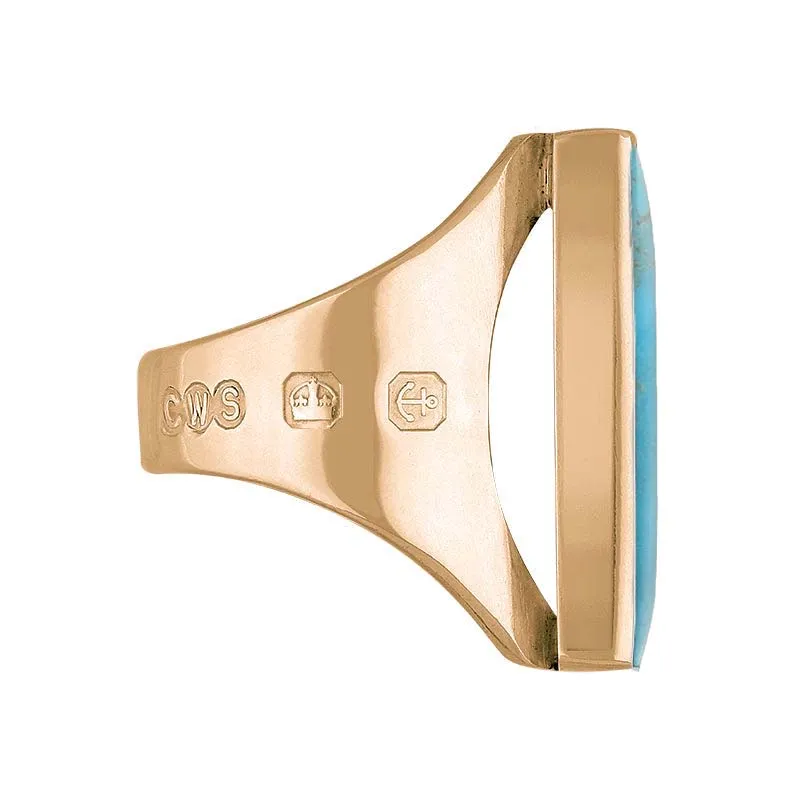 18ct Rose Gold Turquoise King's Coronation Hallmark Medium Oblong Ring D
