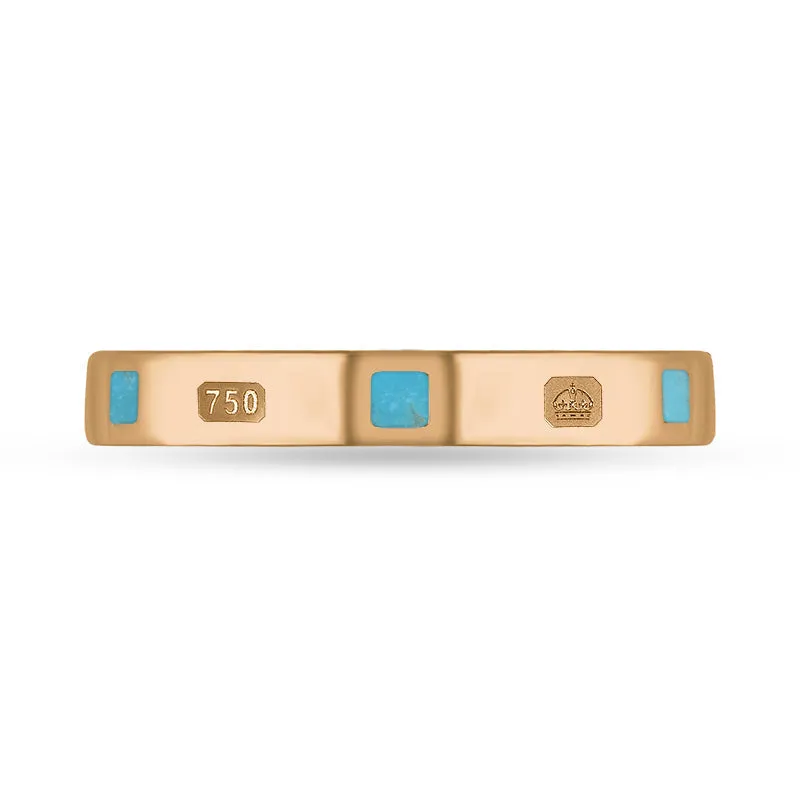 18ct Rose Gold Turquoise King's Coronation Hallmark Princess Cut 3mm Ring D