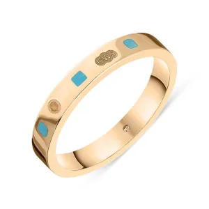 18ct Rose Gold Turquoise King's Coronation Hallmark Princess Cut 3mm Ring D