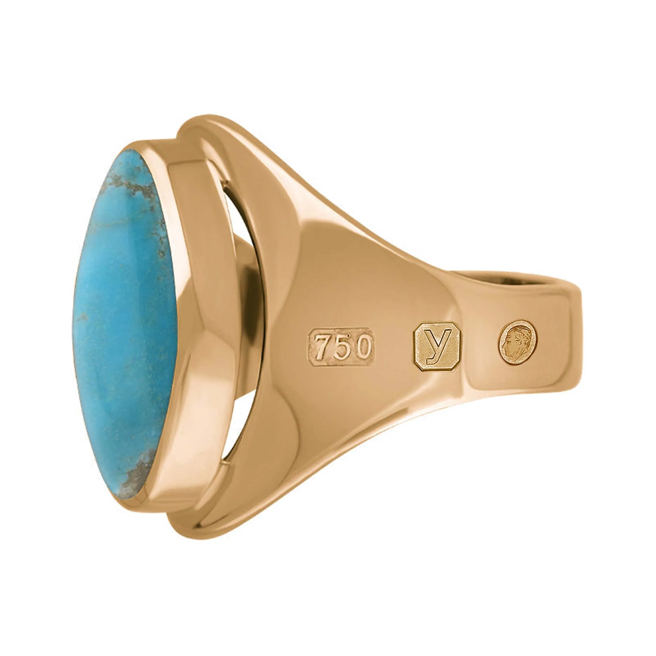 18ct Rose Gold Turquoise King's Coronation Hallmark Small Oval Ring D